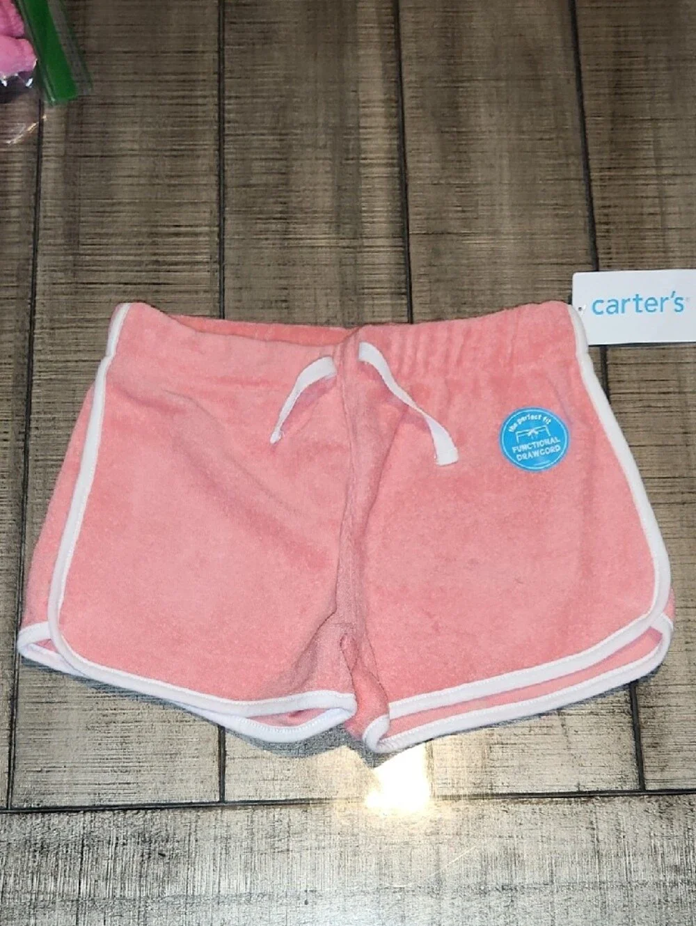 NWT CARTER'S Girls Pink Terry Cloth Shorts with Drawstring